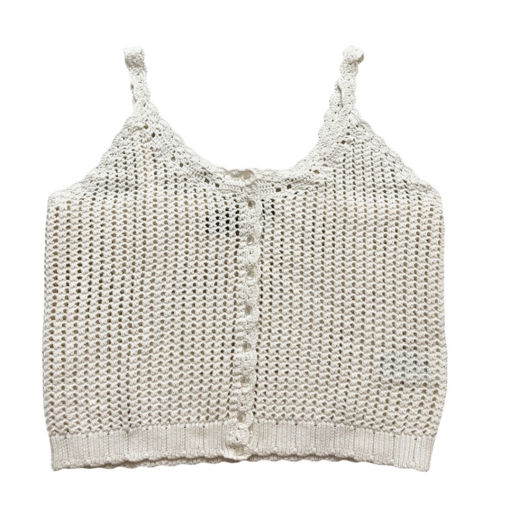 J. Crew Crochet Cropped Button Up Sweater Tank Ivory White XL